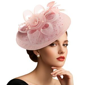 Fascinators Hat Flower Mesh Feathers Hat With A Headband And A Clip 7.9" 2746